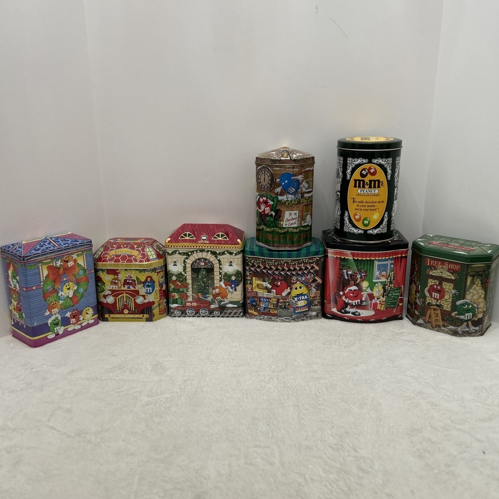 🔥LOT OF 8 - VINTAGE - Y2K M&M HOLIDAY TINS VGC LATE 90's EARLY 2000's🔥